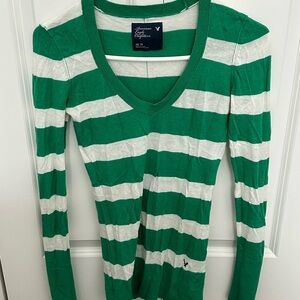 Y2K VINTAGE American Eagle Outfitters Green and White Light Sweater